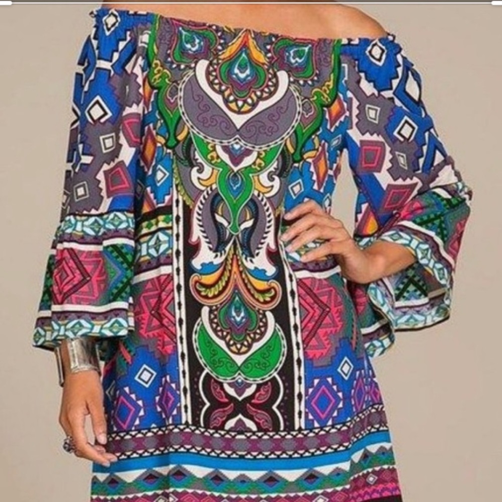 Boutique Dress with bell sleeves.